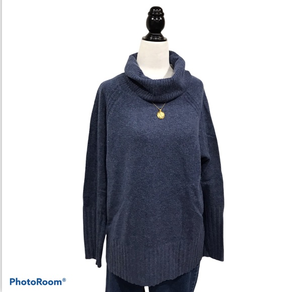 Ribbed Cowl Neck Pullover Bijou Blue - Picture 3 of 16